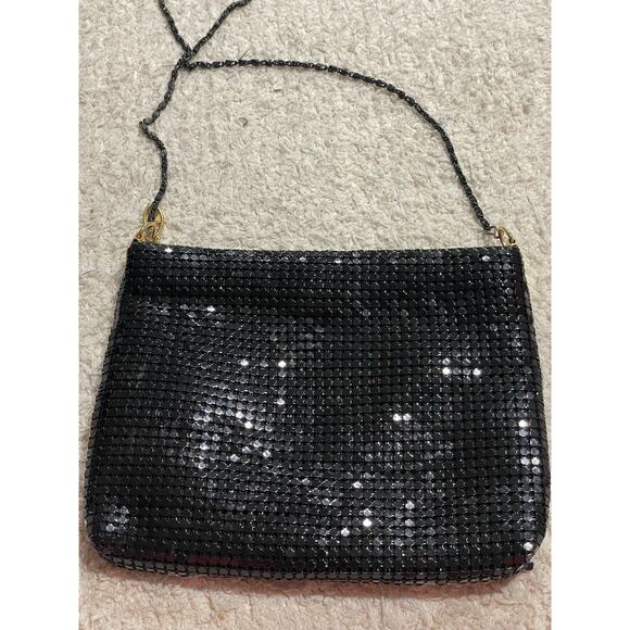 VTG Jotta Womens Mesh Metal Shoulder Evening Bag Black White Purse 1980s Fancy - Picture 6 of 13